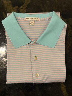 Peter Millar Polo in Aqua & Pink Stripes